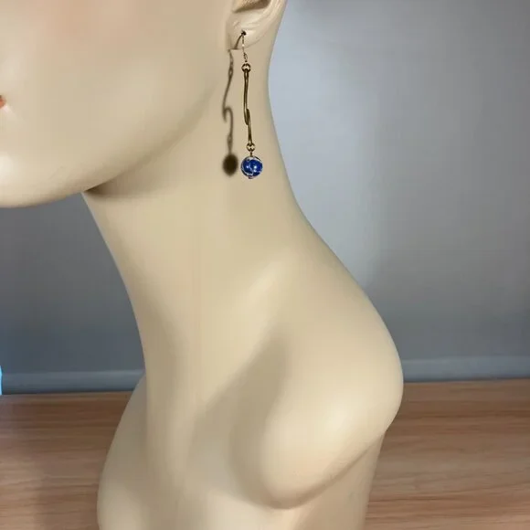 Handcrafted Sea Sediment Jasper and Wave Charm Earrings (1-3/4" Long). - Picture 2 of 2